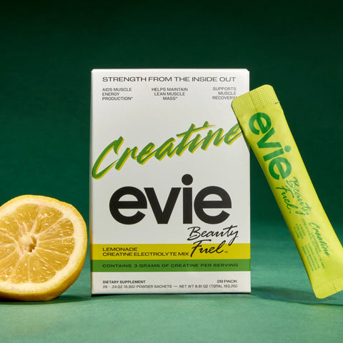Evie Creatine supplement packaging with a lemon